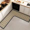 L-shaped absorbent leather kitchen mat with minimalist black dot pattern and non-slip backing - 70*70cm / Elegant Dots