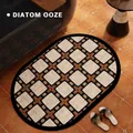 Tapis de bain en terre de diatomée à motif géométrique vintage, séchage rapide et antidérapant - Tons Bruns - Ovale