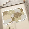 Alfombrilla de baño absorbente de forma irregular con diseño floral beige y antideslizante - 40*60cm / Versión de Cuero Absorbente / Patrón D (Irregular)