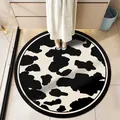 Modern round absorbent bathroom mat with a black and white cow print pattern for home. - Style B Dark Luxury / Diameter 40CM