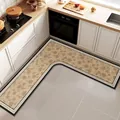 L-shaped kitchen mat in beige floral pattern with water-absorbent non-slip leather - Light Floral