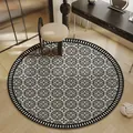 Elegant round Belgian velvet rug with black and white medallion pattern for vanity area - Diameter 60cm / Ring Rhyme Carved