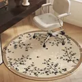Round vintage style desk chair mat with floral branch pattern, velvet protective floor carpet - Diameter 60cm / Yazhi texture