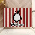 Zerbino decorativo con pinguino cartone animato, strisce rosse e bianche e scritta Welcome. - 40*60cm / Stile Pinguino a Strisce