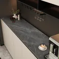 Tapis de table en cuir imperméable haut de gamme avec motif de marbre gris pour comptoir - Style de Luxe Léger Marbre E