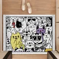 Cute cartoon cat doodle PVC silk loop entryway door mat with dirt resistant surface - Cartoon Cat Pattern (B) / 40x60cm