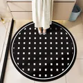 Round black absorbent leather bathroom floor mat featuring a modern white grid pattern design - Dark Luxury - Style D / Diameter 40CM