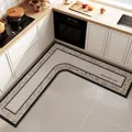 L-shaped non-slip oil-proof kitchen floor mat in neutral grey with LOVE EVERY DAY text - Ink Poem