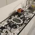 Vintage floral absorbent leather kitchen countertop mat in black and white pattern - 40*60cm / Retro French Style G (Black & White Floral)