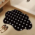 Modern black irregular quick-dry bathroom mat with a white square grid pattern design - 40x60cm (Absorbent Leather) / Black Base Square Style (D)