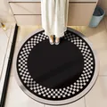 Modern round black and white checkered absorbent leather non-slip floor mat for bathroom - Style F Dark Luxury