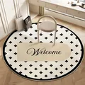 French style round vanity rug with black clover pattern and Welcome text - Diameter 60cm / French Entry-Style A (Welcome Theme)