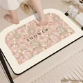 Quick dry floral absorbent non-slip bathroom mat with SHOWER text design for shower room - New American Style-A (Large Rounded Corner) / 2.5mm Regular Version / Pink Orange / 40*60cm