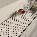 Modern geometric black and white checkered kitchen countertop absorbent mat for sink - 40*60cm / Octagonal Minimalist