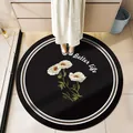 Round black absorbent bathroom mat with white floral pattern and Better life text - Style G Dark Luxury