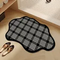 Antislip absorberende badmat met zwart-wit geruit patroon en een unieke golfvorm - 40x60cm (2.5mm Standaard) / Zwart-wit Hahnentritt Stijl (F)