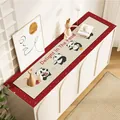 Camino de mesa de cuero impermeable con estampado de panda y borde rojo decorativo - Patrón de Panda Delicioso (Tapete Panda Estilo D) / 30*40cm