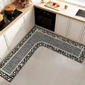 Absorbent L-shaped kitchen mat in grey with anti-slip leather texture for home decor - Elegant Gray