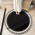 Modern round black and white striped absorbent leather bathroom vanity floor mat - Style H Dark Luxury