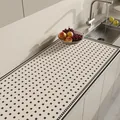 Beige absorbent leather kitchen sink mat with black square pattern for countertop protection - 40*60cm / Diamond Square