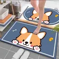 Detailansicht der niedlichen Corgi-Cartoon-Badematte auf einer gefliesten Oberfläche - 40*60cm / Stehohr Hund (Rechteckig)