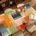 American style waterproof leather tablecloth with a vibrant colorful geometric pattern - 60x120cm / American Morandi Style A