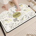 Vintage floral absorbent bathroom floor mat with anti-slip design for shower and bath - New American Style-D (Large Rounded Corner) / 2.5mm Regular Version / Retro Yellow / 40*60cm