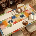 Modern geometric checkered waterproof leather rectangular tablecloth for dining tables - 60x120cm / American Morandi Style B