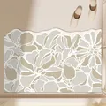 Tappetino da bagno assorbente beige con motivo floreale e design unico a bordo ondulato - 40*60cm / Forma Ondulata Irregolare / M-Floreale Crema Beige