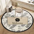 Elegante tappeto rotondo stile francese Welcome con motivi floreali e logo rosa per la casa - Diametro 60cm / Stile Ingresso Francese E (Tema Rosa Welcome)
