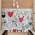 Cartoon doodle PVC door mat with cute animal illustrations and colorful hearts for entry - 手绘插画图案(F) / 40x60cm