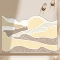 Tappeto da bagno assorbente minimalista con un design astratto di montagna e del sole - 40*60cm / Forma Ondulata Irregolare / O-Montagna Crema Astratto