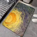 Close-up of oil painting style diatomaceous earth bath mat in a bathroom setting - Sun-Facing Peak (Rectangle)
