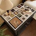 Vintage French style leather mat with artistic collage pattern for bedside table protection. - French Vintage Patchwork Style-F / 35*40cm