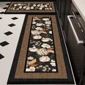 Elegante antislip keukenmattenset met bloemenpatroon en bruine randen op zwarte basis - 40*60cm / Overvloedige bloemen