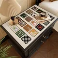 Vintage French style waterproof leather bedside table mat with colorful tile patterns - Vintage Patchwork Style-H
