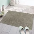 Vista detallada de una alfombra absorbente gris de felpa en una entrada de una casa. - 40x60cm / Café Claro