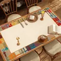 Nappe en cuir imperméable de style américain avec bordure en patchwork multicolore - Style Morandi Américain F