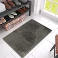Detailed view of grey plush shag floor mat showing thick pile texture and soft fiber - 40*60cm / Light Gray