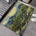 Close-up detail of soft diatom mud absorbent bathroom mat with Van Gogh olive tree oil painting - 40*60cm / Caesar Forest (Rectangle)