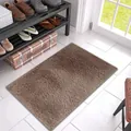 Thick brown shaggy plush rug placed on a white tile floor near an entryway shoe rack - 40*60cm / Light Coffee