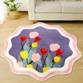 Cozy irregular-shaped tulip pattern faux cashmere rug for bedroom and living room decor - 60*60cm / Wisteria-Irregular