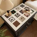 French vintage leather nightstand mat with elegant multi-pattern print and waterproof finish - Vintage Patchwork Style-K