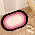 Stylish pink gradient oval absorbent non-slip bathroom mat with Beautiful Life print - 40*60cm Absorbent Leather / Sweet Cool - Gradient