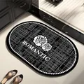 Tapis de bain de luxe style tweed avec motif rose, absorbant et antidérapant, noir - 30x50cm (Terre de diatomée épaissie) / Style Chanel de Luxe F (Ovale)