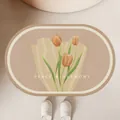 Tapis de bain ovale absorbant en terre de diatomée douce avec motif tulipe - 30*50cm / Tulipe YJX-1 (Beige)