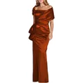 Elegante vestido de noche sirena de satén naranja quemado con detalle de lazo - Talla US 24W / Top Y Pantalón / Caramelo