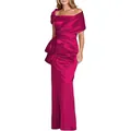 Elegante vestido de noche sirena de satén fucsia con detalle de lazo lateral - Talla US 24W / Top Y Pantalón / Rosa rojo