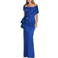 Elegante vestido de noche sirena azul real en satén para banquetes formales - Talla US 24W / Top Y Pantalón / Azul zafiro