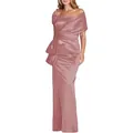 Elegante vestido de noche de satén rosa palo con corte de sirena para banquetes - Talla US 24W / Top Y Pantalón / Rosa Palo